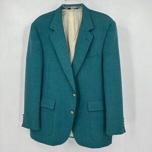 Hardwick Clothes Mens Vintage Teal Blazer Size 44R Polyester Old Money Classic